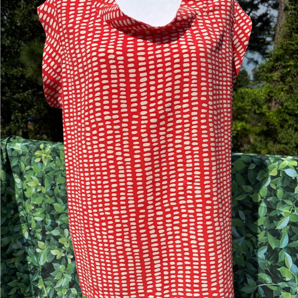 CAbi BrickRed/Orange Madeline Abstract Blouse Large